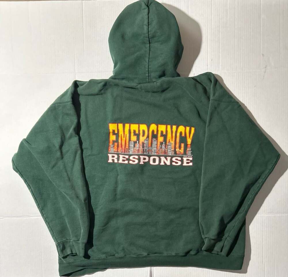 VTG 90s Hanes Ultimate Cotton Printpro Fire Attire Emergency Response Hoodie XL